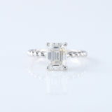 Twisted Emerald Cut Lab Grown Solitaire Rope Ring