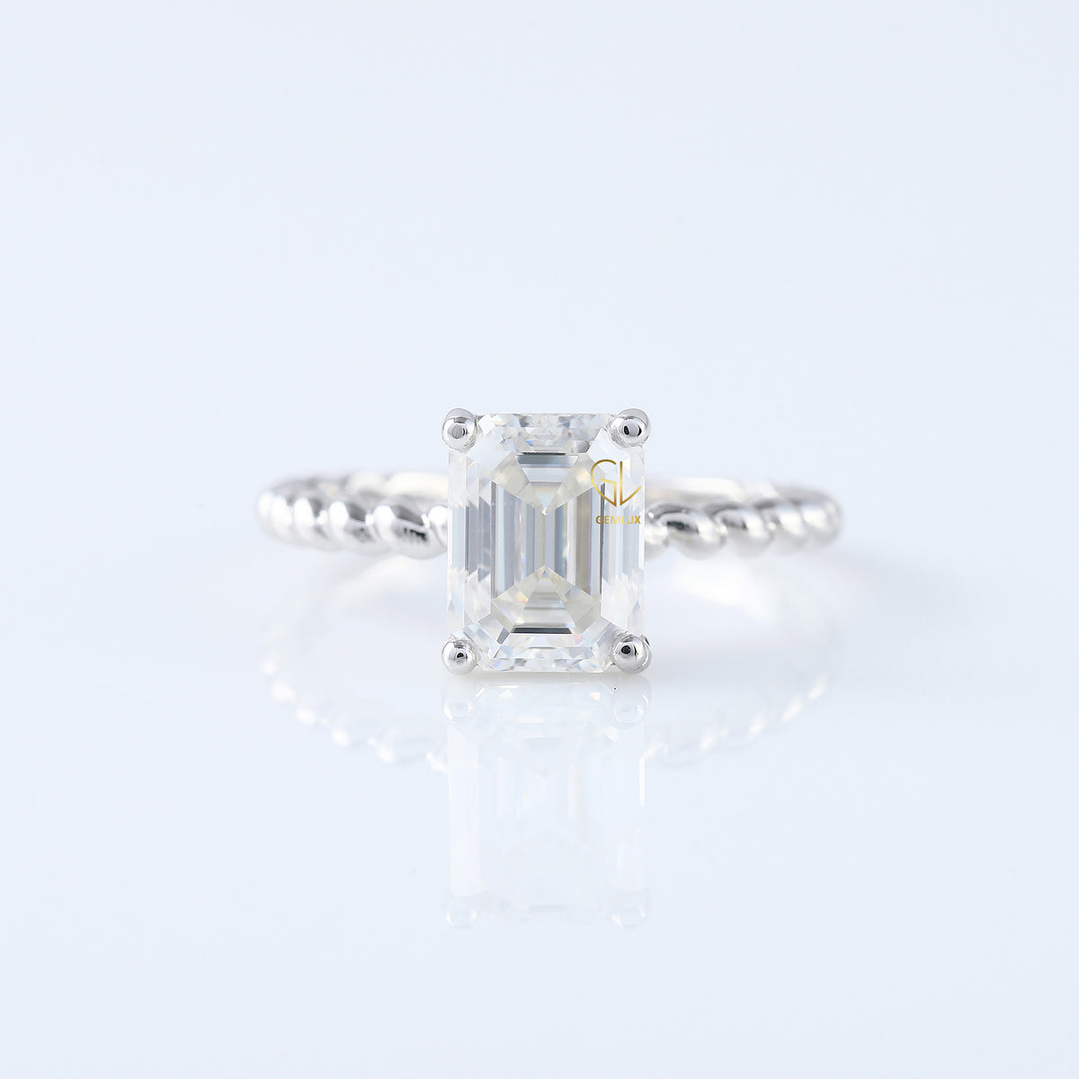 Twisted Emerald Cut Lab Grown Solitaire Rope Ring