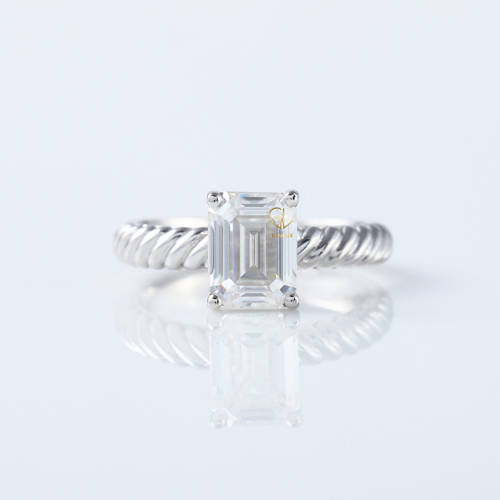 Twisted Emerald Cut Lab Grown Wire Rope Solitaire Ring