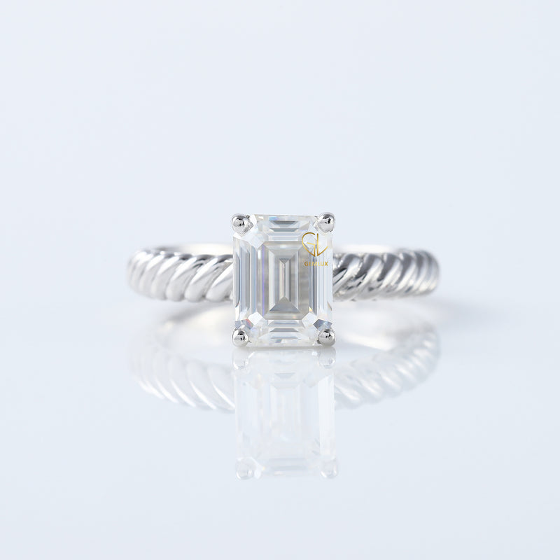 Twisted Emerald Cut Lab Grown Wire Rope Solitaire Ring