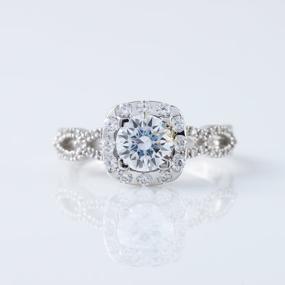 Twisted Round Moissanite Halo Infinity Shank Engagement Ring