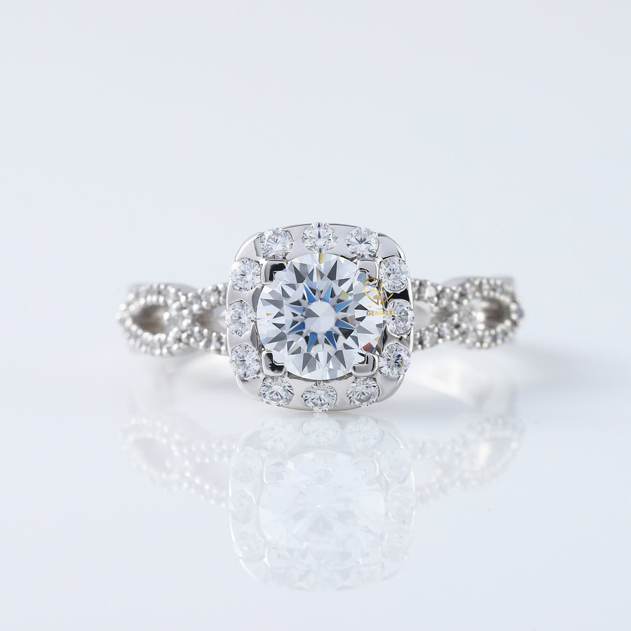 Twisted Round Moissanite Halo Infinity Shank Engagement Ring
