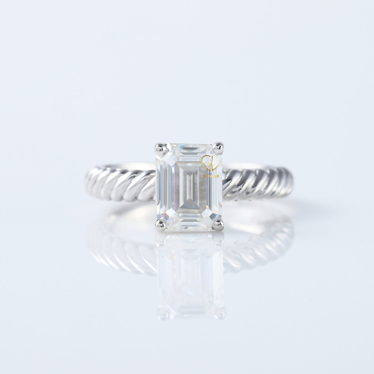 Twisted Wire Rope Emerald Cut Moissanite Solitaire Ring