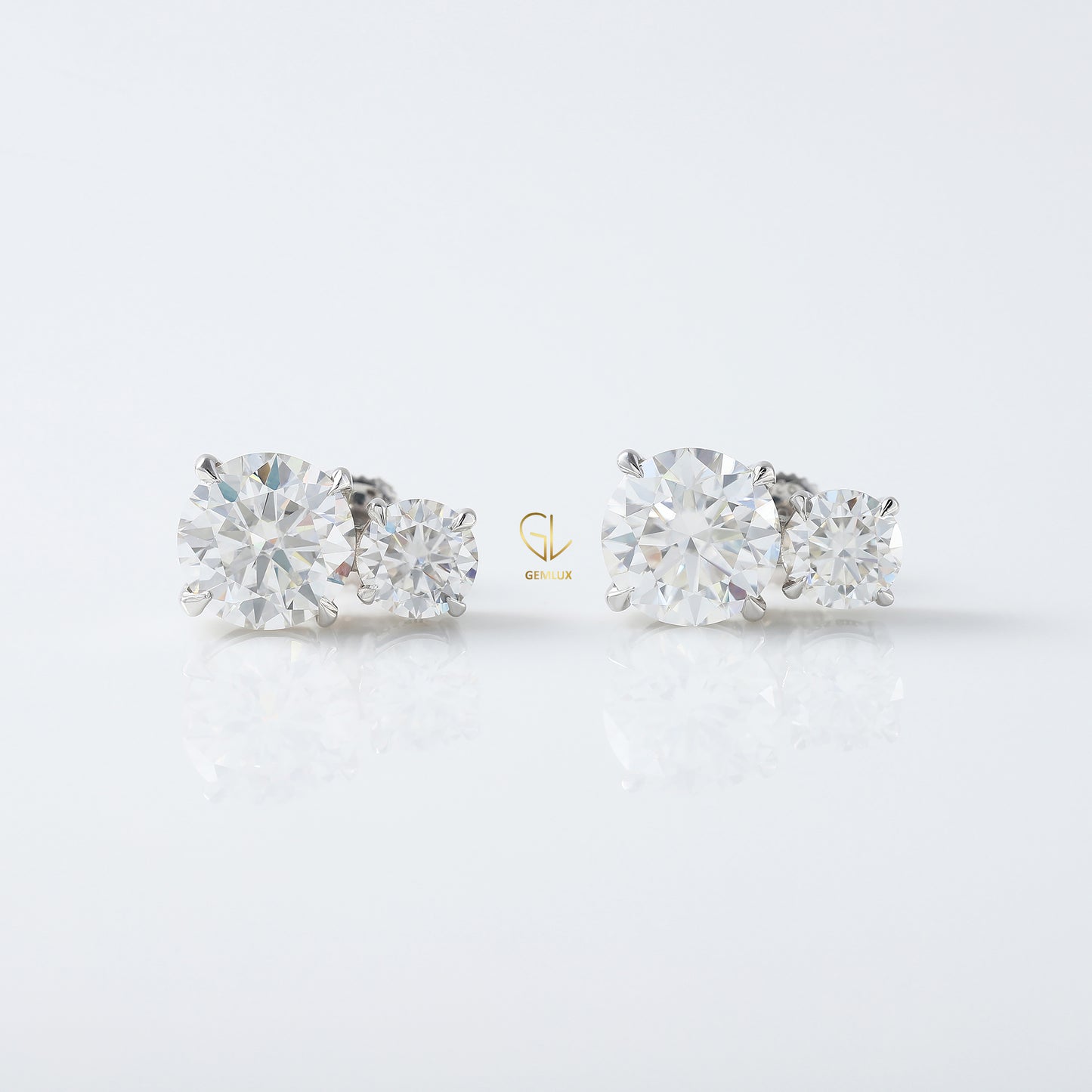 Two Stone Moissanite Screw Back Earrings