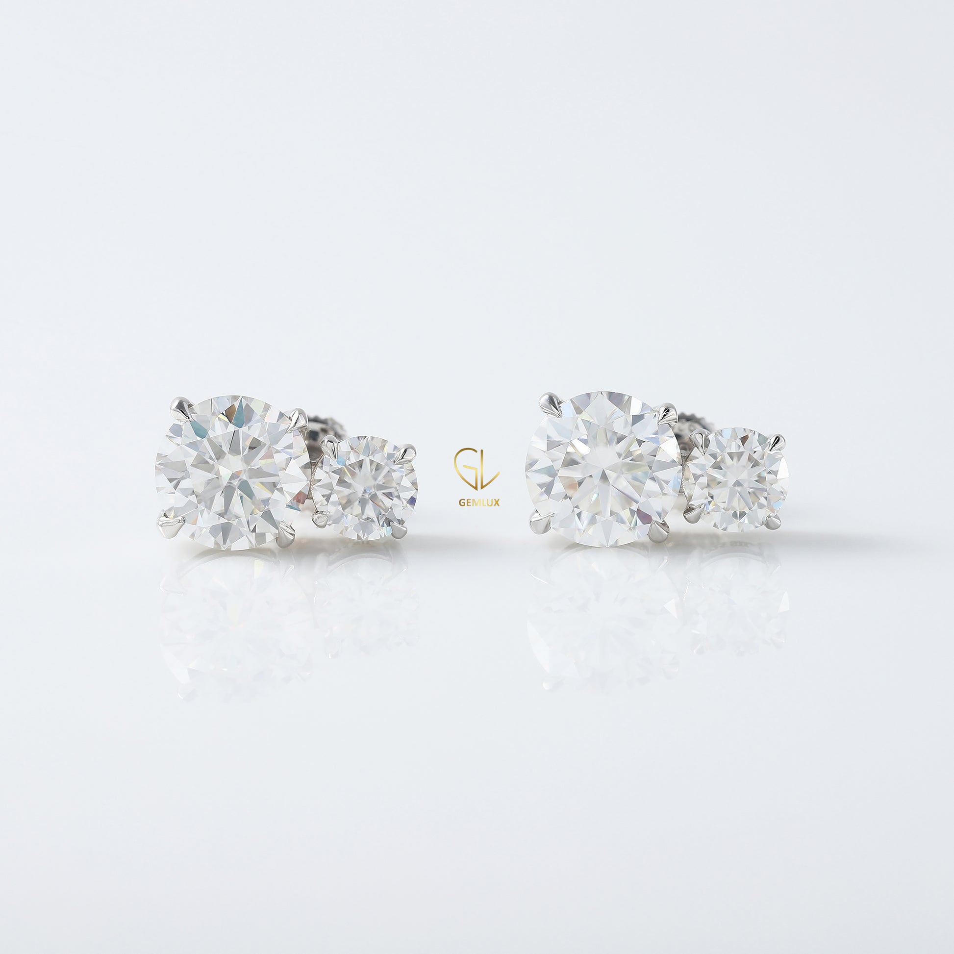 Two Stone Moissanite Screw Back Earrings