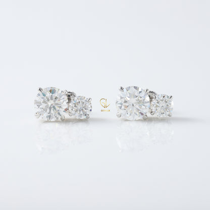 Two Stone Moissanite Screw Back Earrings