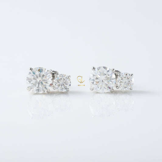 Two Stone Moissanite Screw Back Earrings