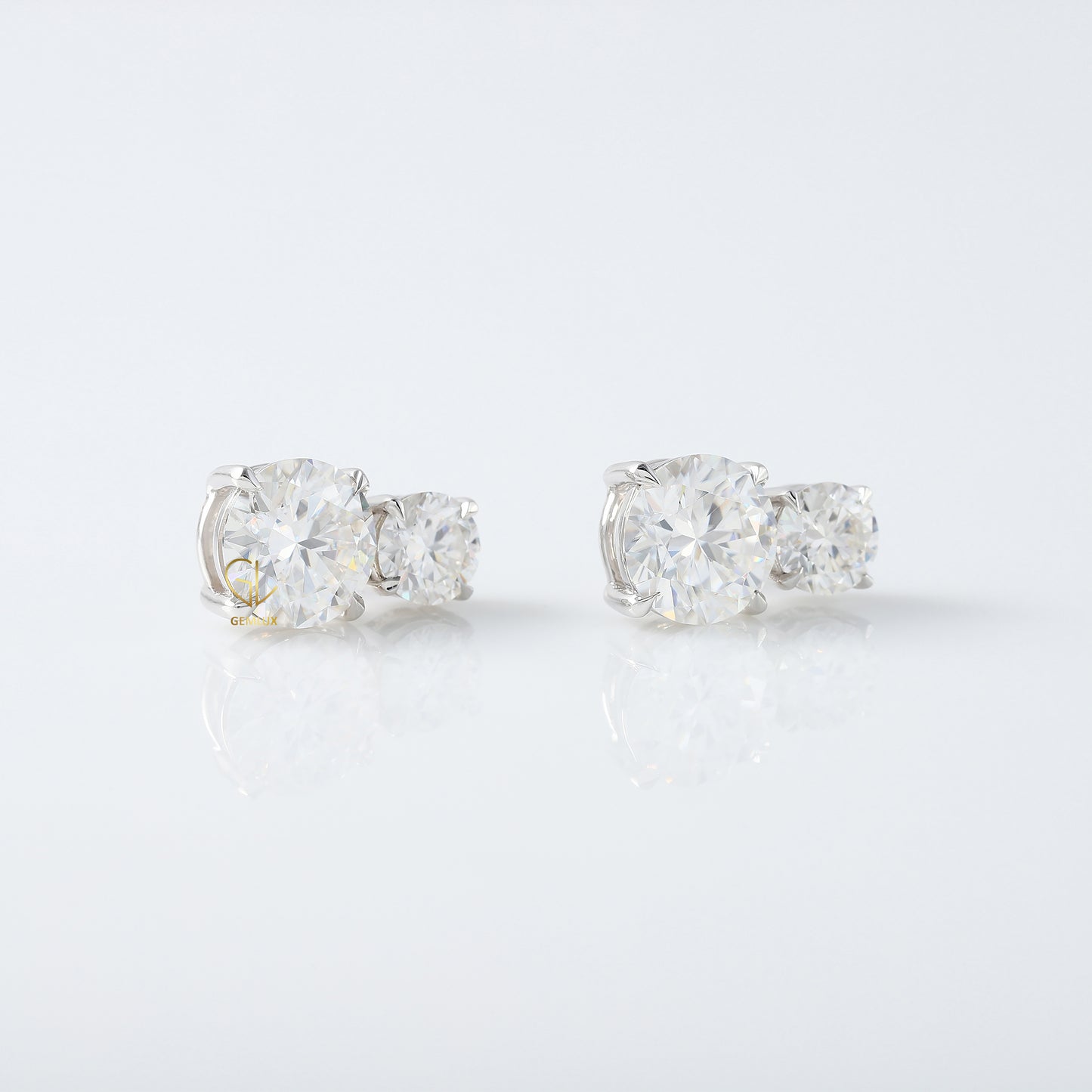 Two Stone Moissanite Screw Back Earrings
