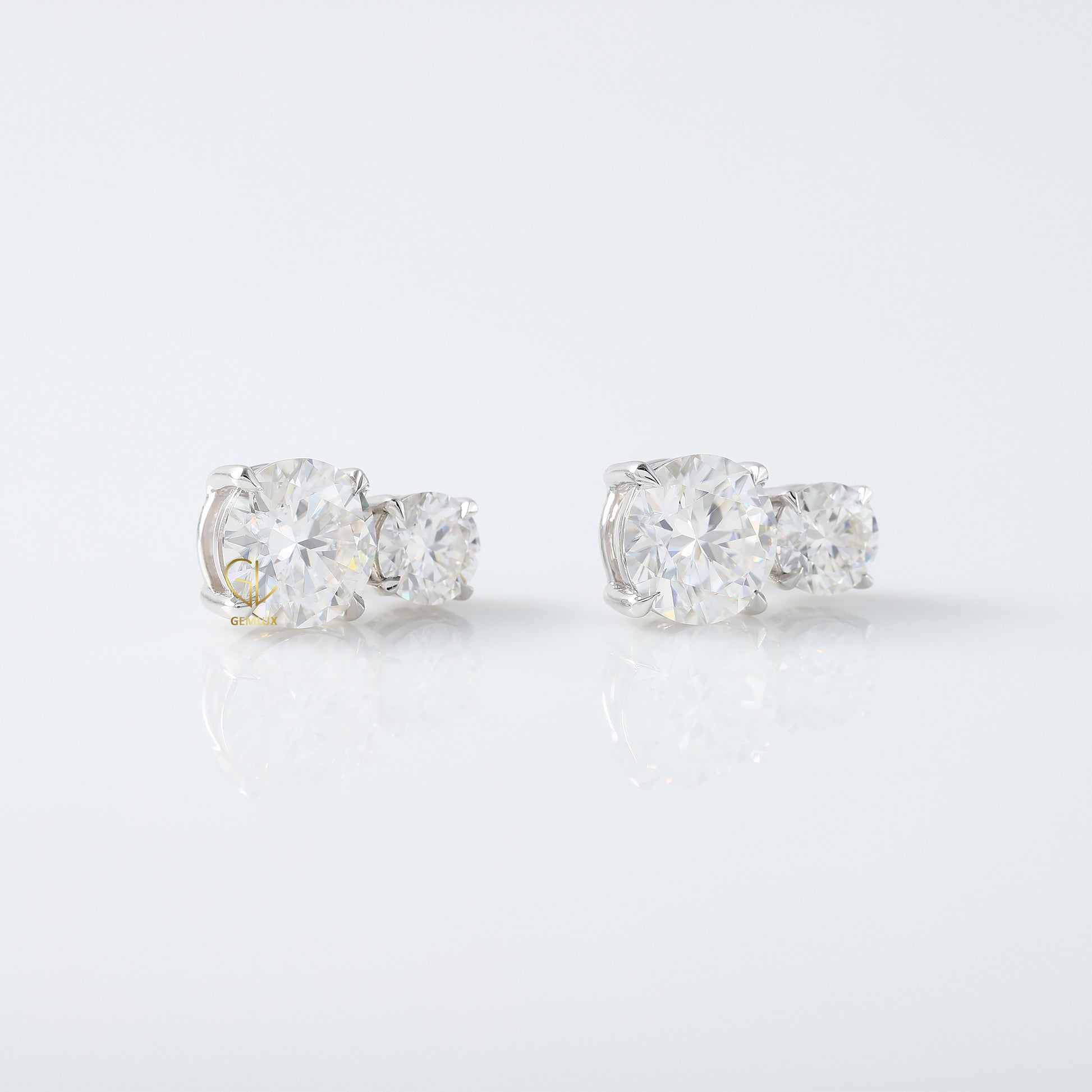 Two Stone Moissanite Screw Back Earrings
