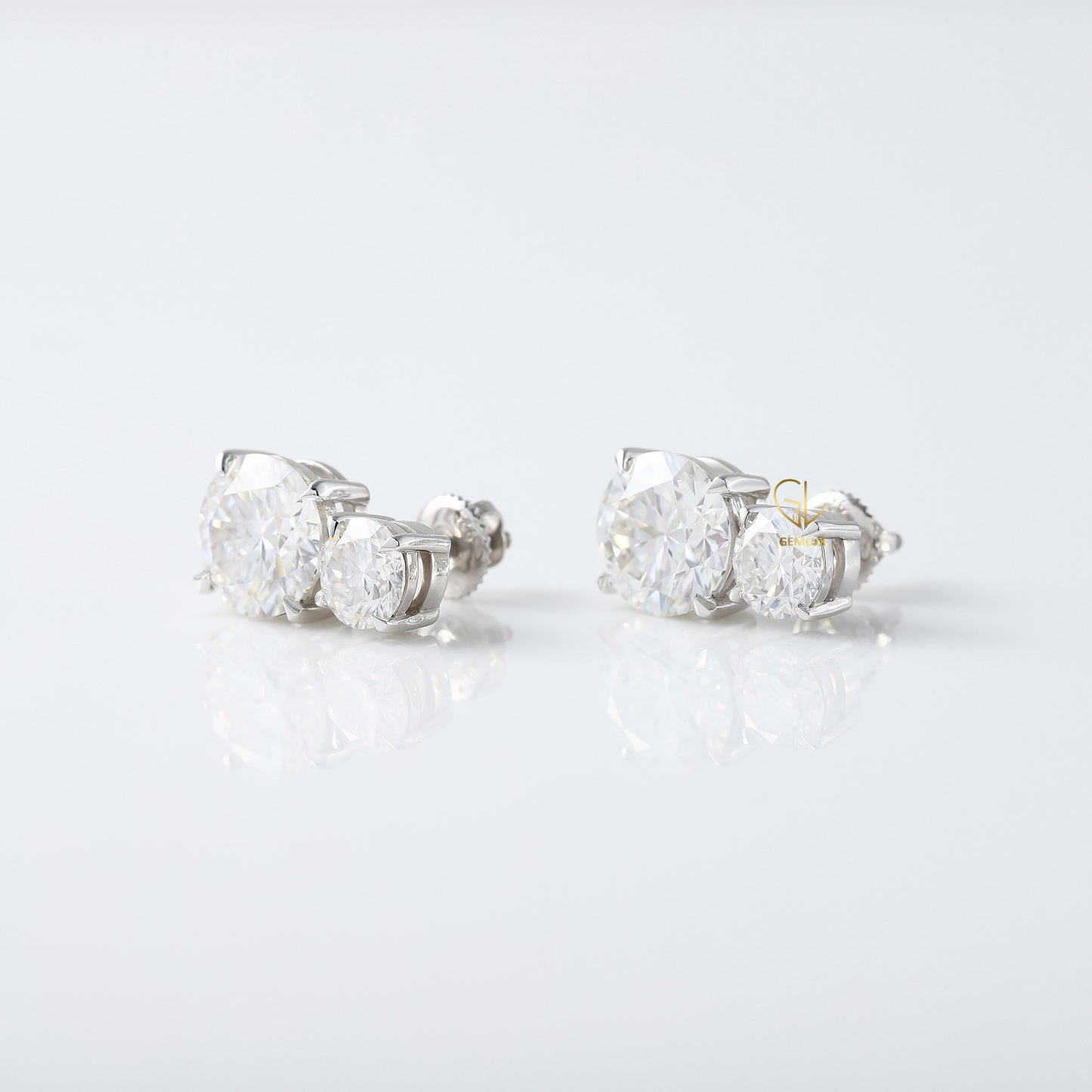 Two Stone Moissanite Screw Back Earrings