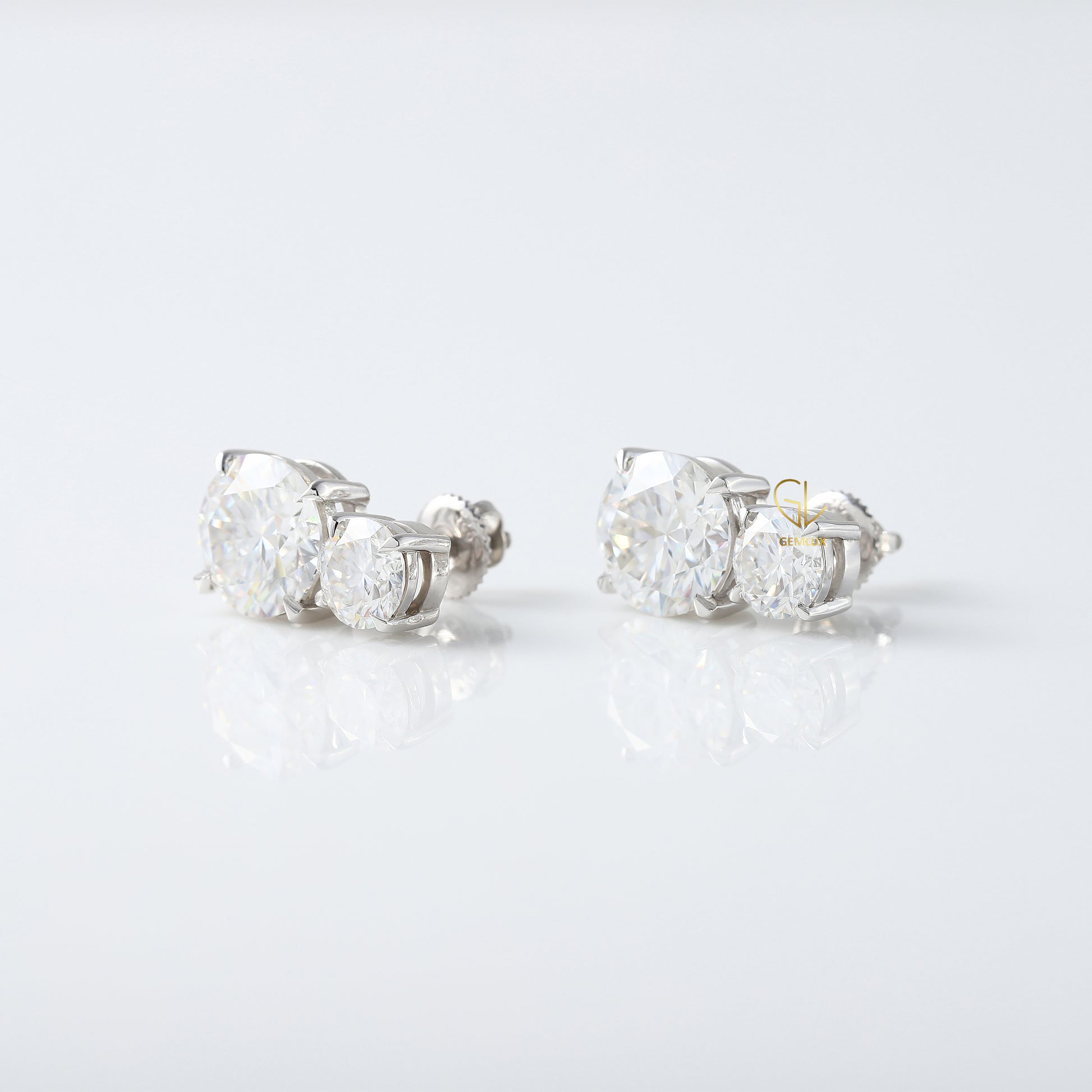 Two Stone Moissanite Screw Back Earrings