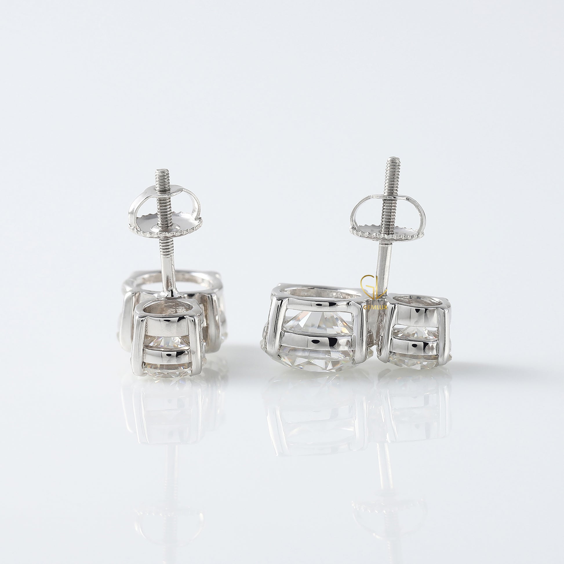 Two Stone Moissanite Screw Back Earrings