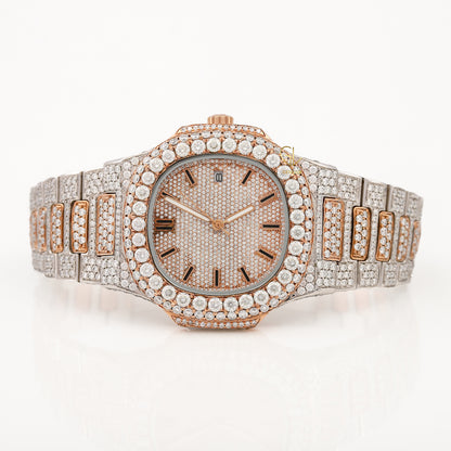 Two Tone Rose Gold Date Just Iced Out Moissanite Hip Hop Watch