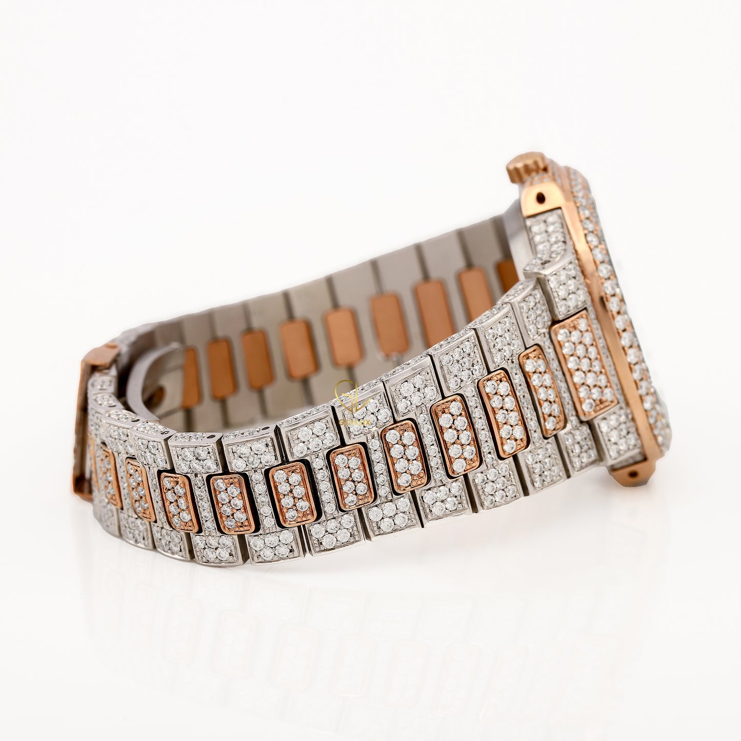 Two Tone Rose Gold Date Just Iced Out Moissanite Hip Hop Watch