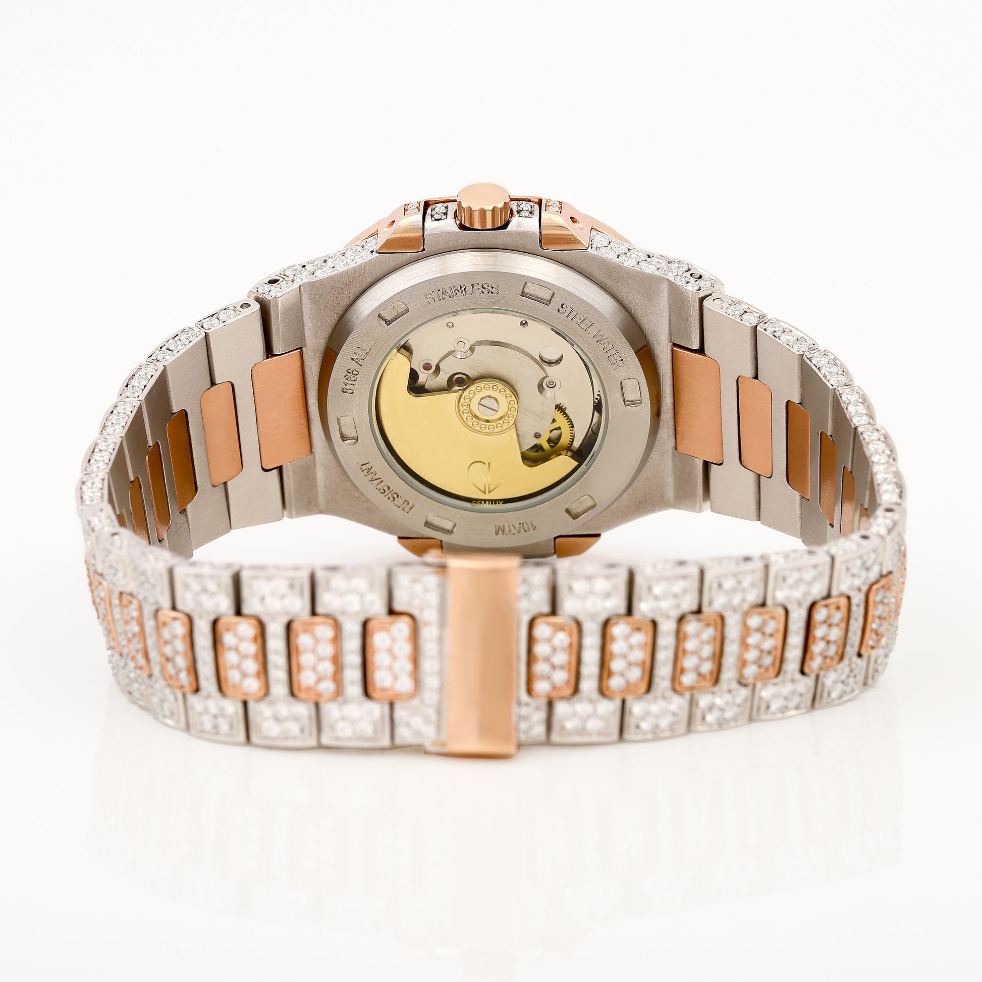 Two Tone Rose Gold Date Just Iced Out Moissanite Hip Hop Watch