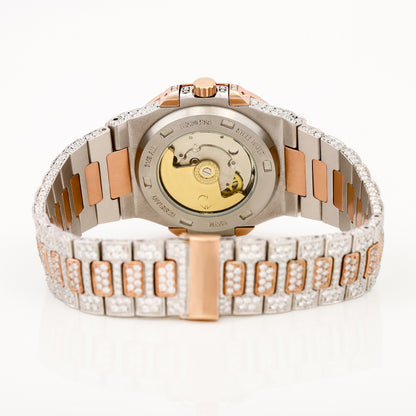 Two Tone Rose Gold Date Just Iced Out Moissanite Hip Hop Watch