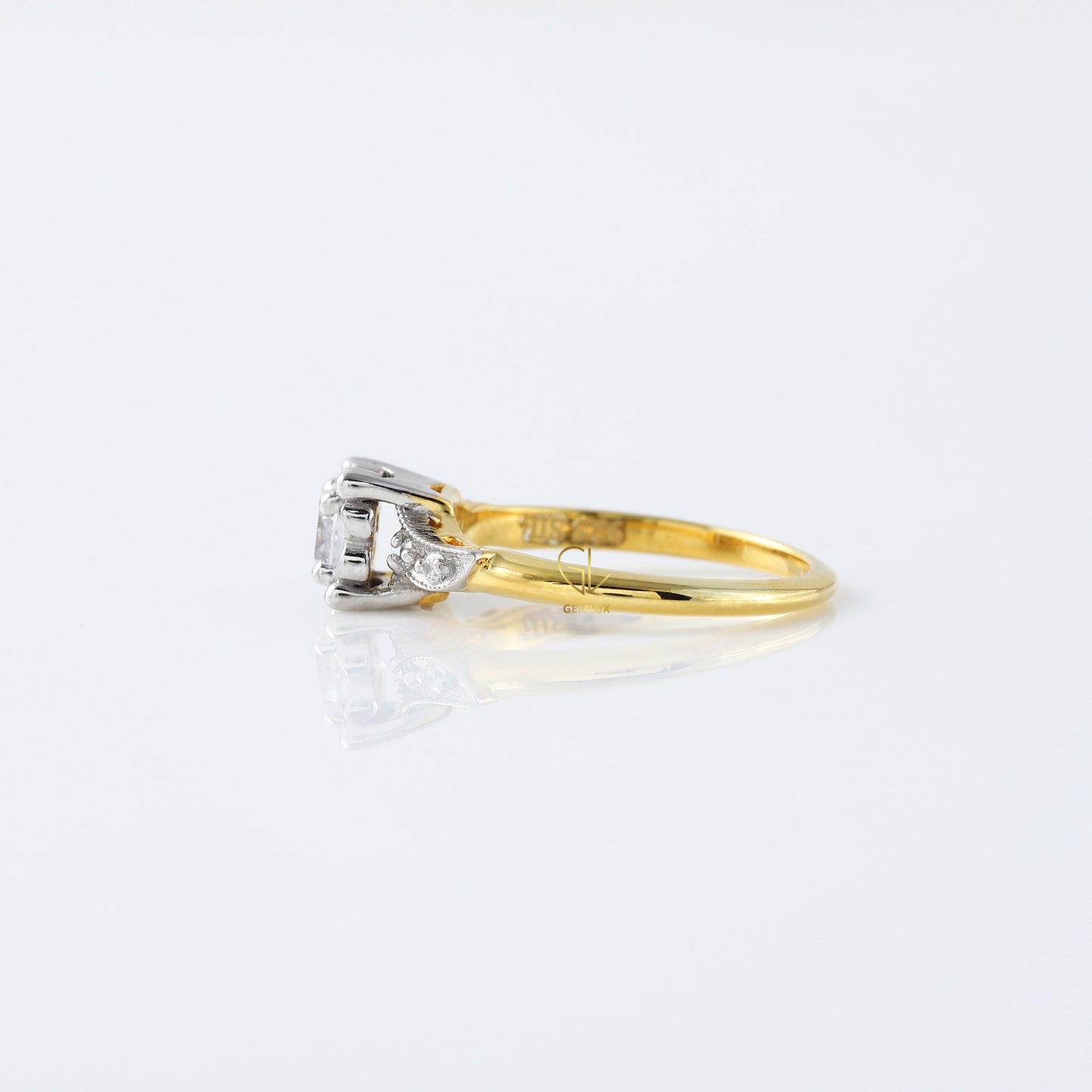 Two Tone Vintage  Round Cut Moissanite Diamond Engagement Ring