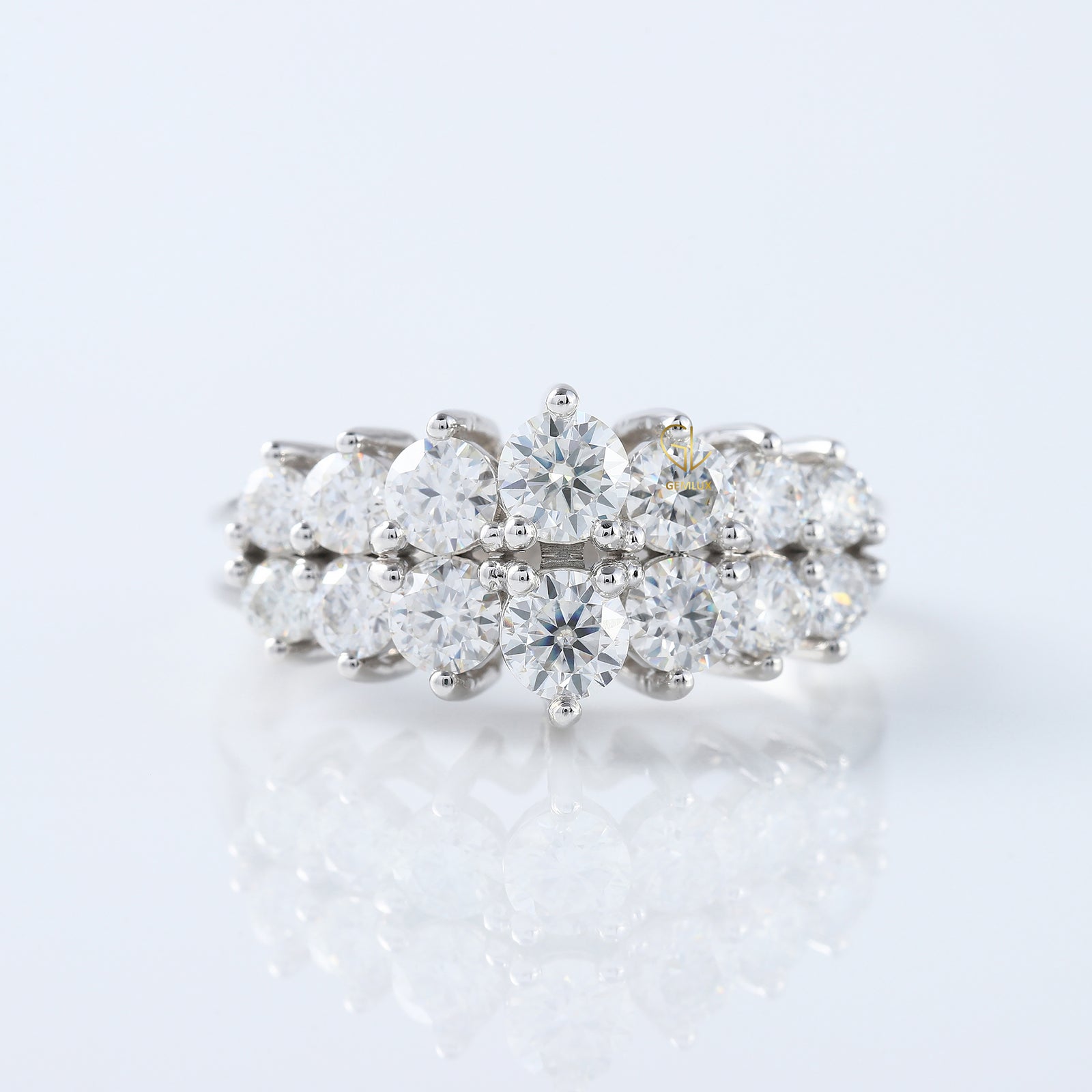 Two Row Moissanite Half Eternity Wedding Band 
