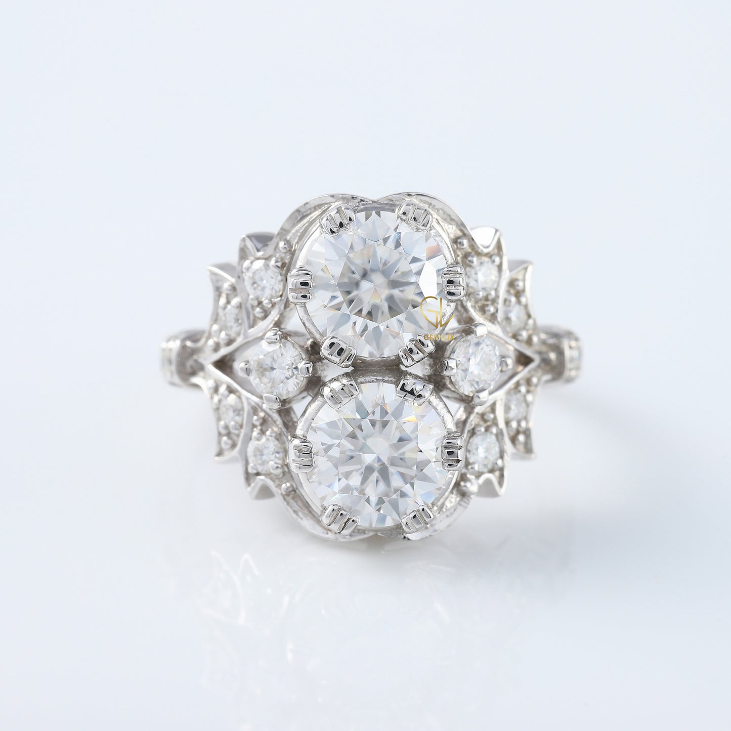 Two Stone Moissanite Art Deco Antique Ring