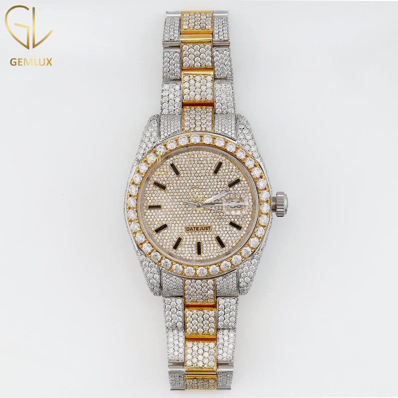 Two Tone Yellow Gold Iced Out Lab Grown Diamond Watch For Men
