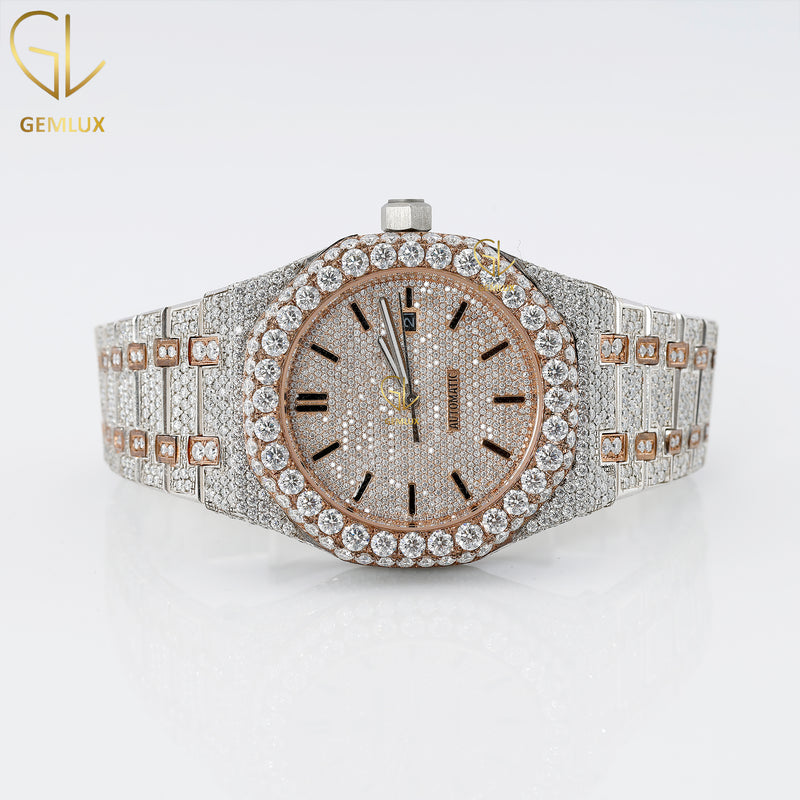 Two Tone Rose Gold Swiss Iced Out Lab Grown Hip Hop Watch