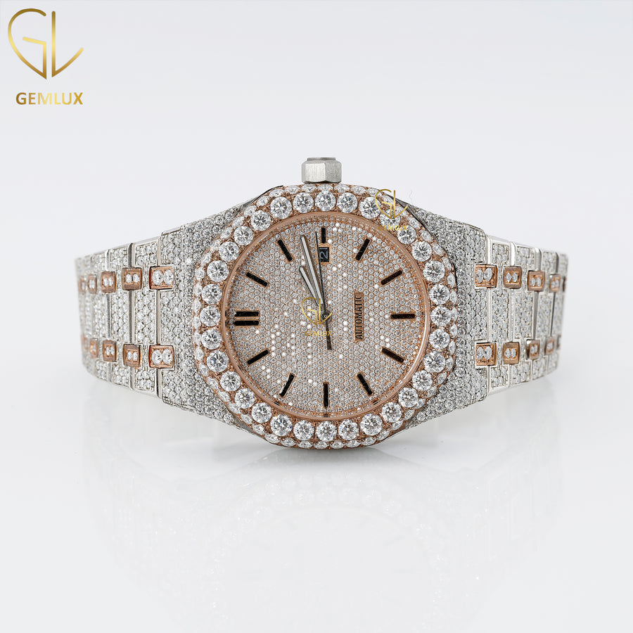 Two Tone Rose Gold Swiss Iced Out Lab Grown Hip Hop Watch