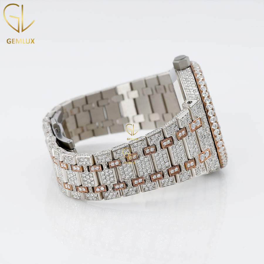 Two Tone Rose Gold Swiss Iced Out Lab Grown Hip Hop Watch