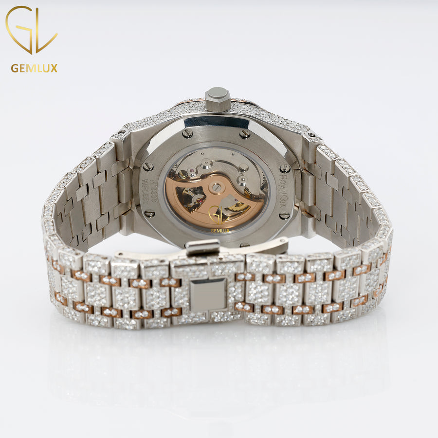 Two Tone Rose Gold D VVS Moissanite Diamond Watch For Men
