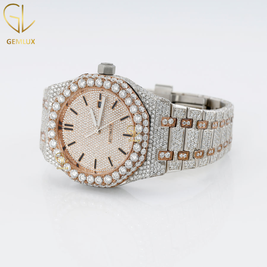 Two Tone Rose Gold Swiss Iced Out Lab Grown Hip Hop Watch