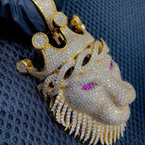 VVS Moissanite Iced Out Crown Head Lion Pendant