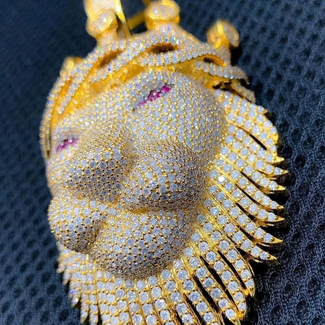 VVS Moissanite Iced Out Crown Head Lion Pendant
