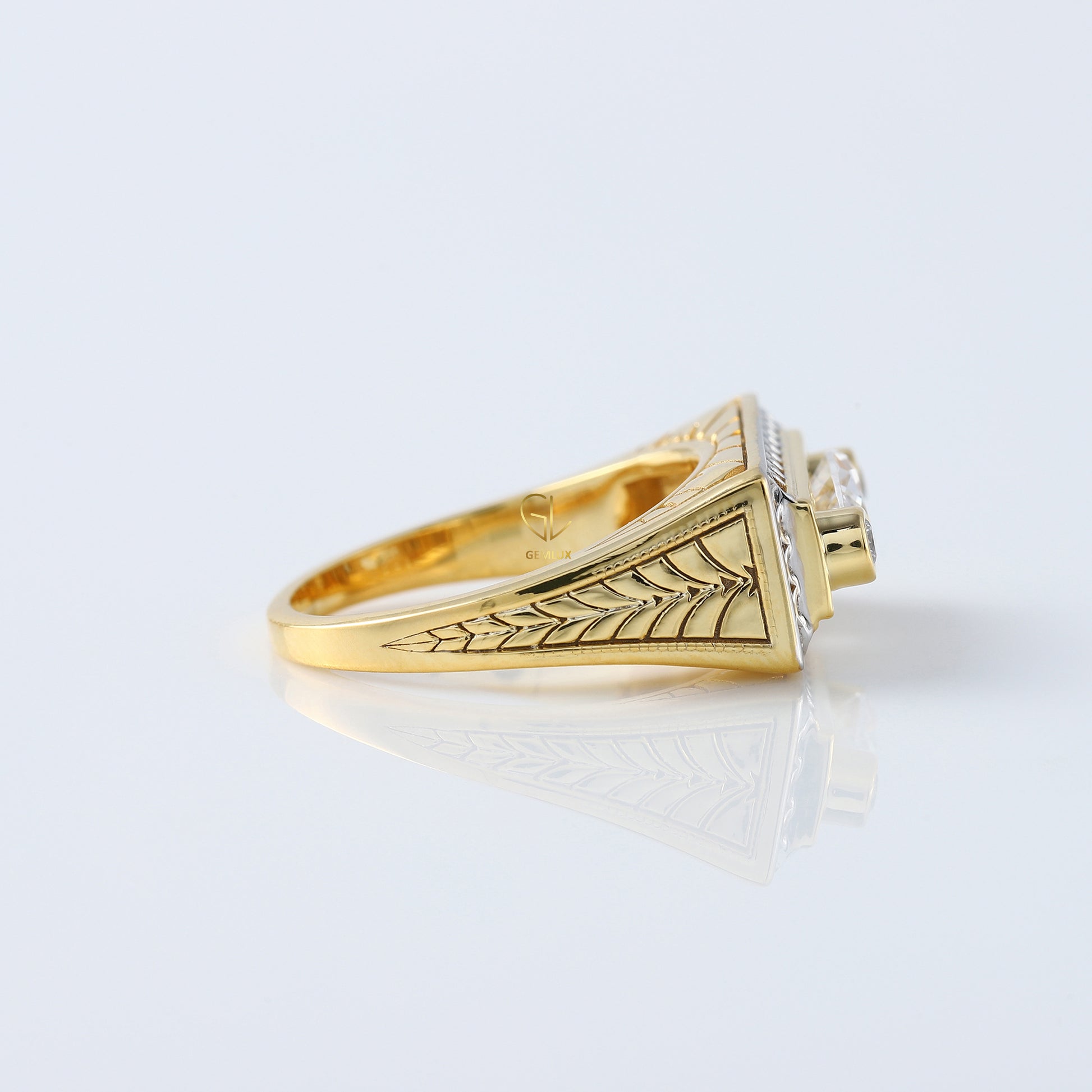 Vintage 1 Ct Marquise Cut Lab Grown Three Stone Gold Ring