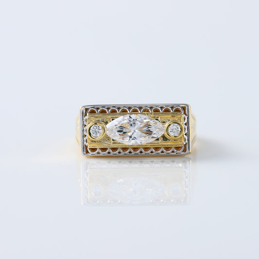 Vintage 1 Ct Marquise Cut Lab Grown Three Stone Gold Ring