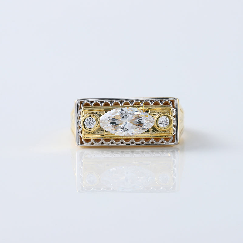 Vintage 1 Ct Marquise Cut Lab Grown Three Stone Gold Ring