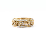 Vintage floral filigree lab-grown diamond wide wedding band with pavé borders