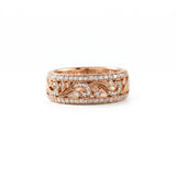 Vintage floral filigree lab-grown diamond wide wedding band with pavé borders