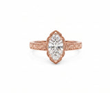 Vintage marquise-cut lab-grown diamond engagement ring with engraved band