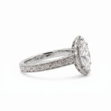 Vintage marquise-cut lab-grown diamond engagement ring with engraved band