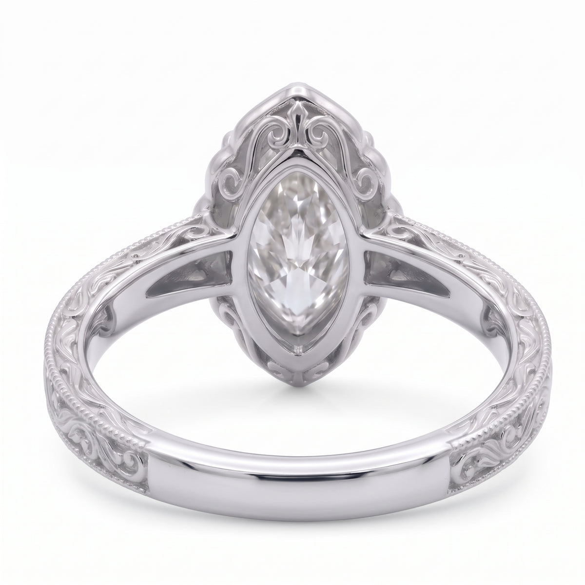 Vintage Engraved Marquise Lab Grown diamond Ring