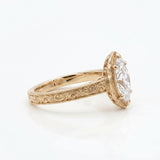 Vintage marquise-cut lab-grown diamond engagement ring with engraved band