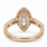 Vintage marquise-cut lab-grown diamond engagement ring with engraved band