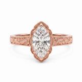 Vintage marquise-cut lab-grown diamond engagement ring with engraved band