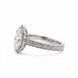 Vintage marquise-cut lab-grown diamond engagement ring with engraved band