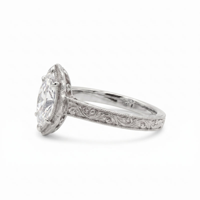 Vintage Engraved Marquise Lab Grown diamond Ring