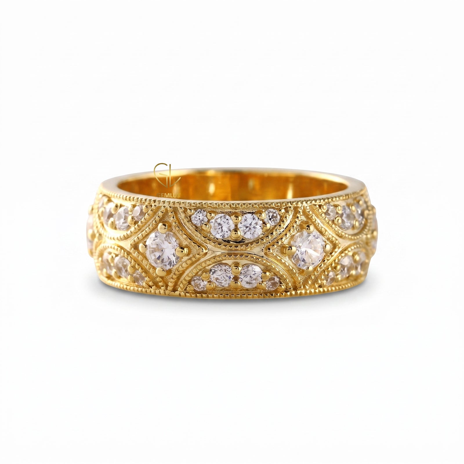 Vintage Inspired Milgrain Lab Grown Wide Wedding Band
