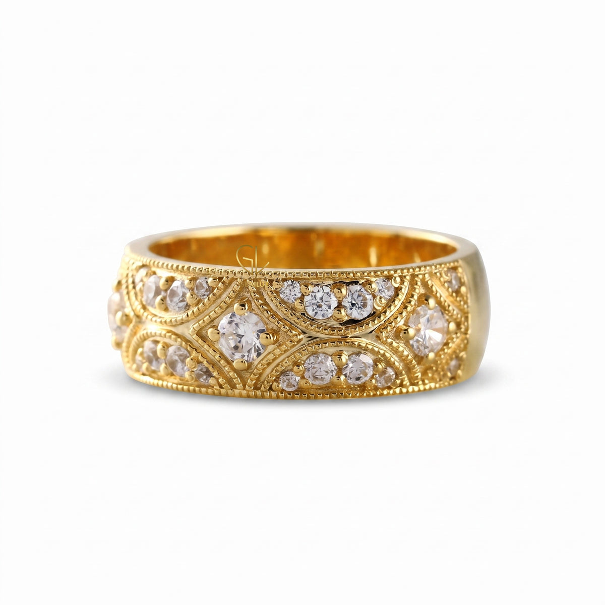 Vintage Inspired Round Cut Moissanite Diamond Wedding Band