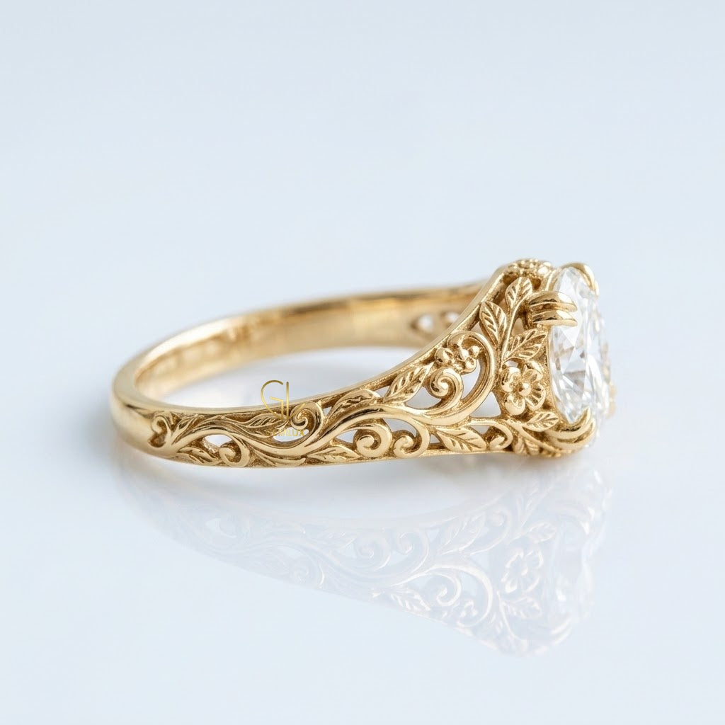 Nature Inspired Engraved Antique Ring | Gemlux Jewels