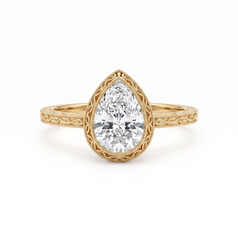 Vintage Pear-Cut Lab-Grown Diamond Bezel Engagement Ring