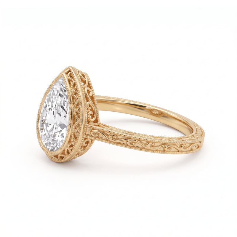 Vintage Pear-Cut Lab-Grown Diamond Bezel Engagement Ring