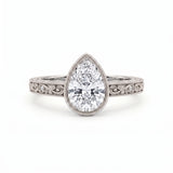 Vintage Pear-Cut Lab-Grown Diamond Bezel Engagement Ring with Filigree Band